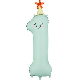 Farbenfrohe Geburtstagsdekoration mit schwebenden Zahlenballons von 0 bis 9 in Pastellfarben, ergänzt durch Luftballons und Papierdekoration auf einem festlich dekorierten Boden.