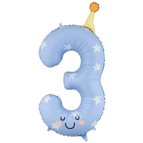 Farbenfrohe Geburtstagsdekoration mit schwebenden Zahlenballons von 0 bis 9 in Pastellfarben, ergänzt durch Luftballons und Papierdekoration auf einem festlich dekorierten Boden.