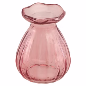 Mini Glasvase Corolle 7 x 9 cm in Rosa, kleine Blumenvase mit gewelltem Rand für Tisch-Deko.