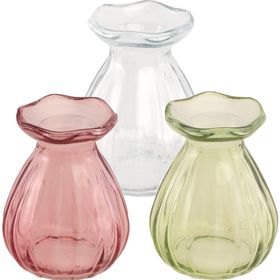 Mini Glasvase Corolle 7 x 9 cm in Rosa, kleine Blumenvase mit gewelltem Rand für Tisch-Deko.