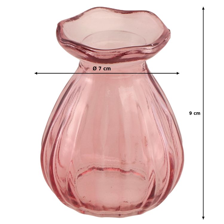 Mini Glasvase Corolle 7 x 9 cm in Rosa, kleine Blumenvase mit gewelltem Rand für Tisch-Deko.
