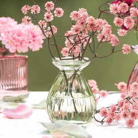 Glasvasen Set „Corolle“ 2er – Mini & große Blumenvase Tisch-Deko Rosa Grün Transparent Blumenvasen gedeckter Tisch Familienfest Hochzeit Geburtstag Jubiläum Kommunion Möbel & Wohnen Accessoires Mini Glasvase grün mit Blumen dekoriert, kleine Blumenvase für Tisch-Deko Hochzeit.