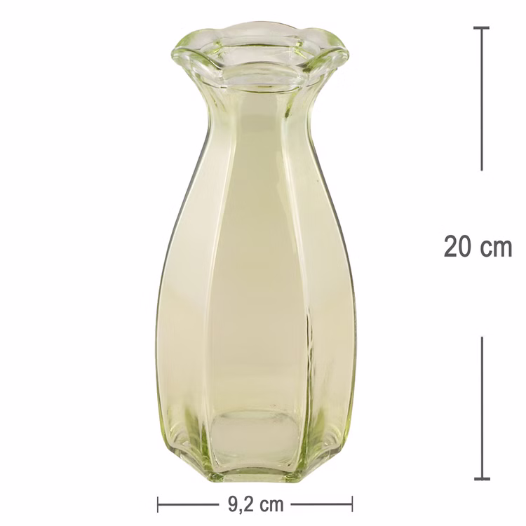 Glasvasen Set „Corolle“ 2er – Mini & große Blumenvase Tisch-Deko Rosa Grün Transparent Blumenvasen gedeckter Tisch Familienfest Hochzeit Geburtstag Jubiläum Kommunion Möbel & Wohnen Accessoires Große grüne Glas-Blumenvase mit Maßangaben – elegante Vase mit schmalem Hals und gewelltem Rand.