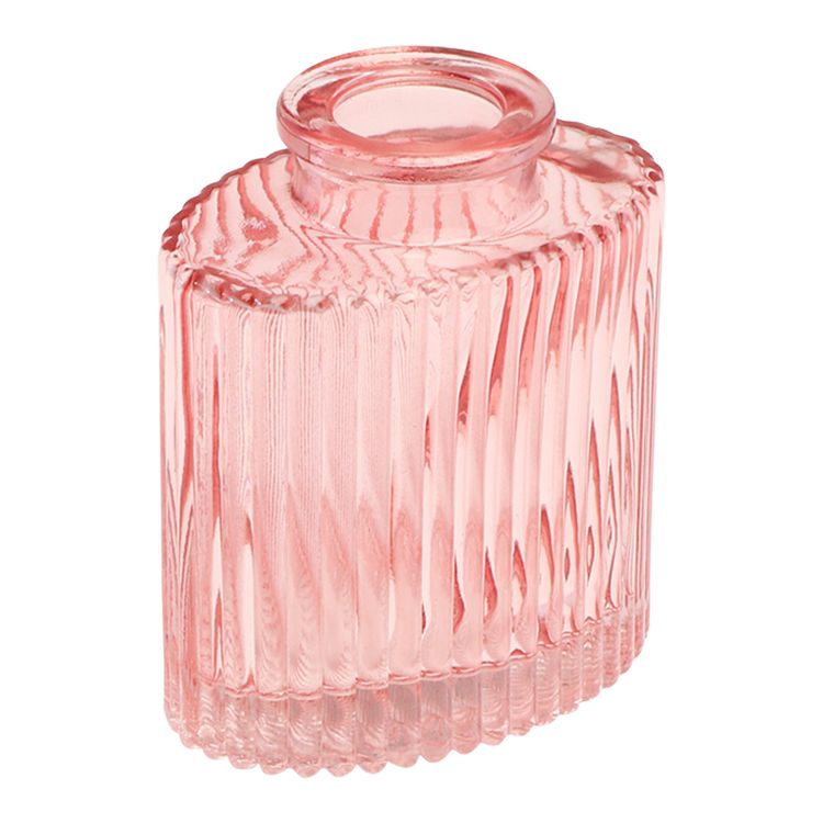Mini Glasvase „Helios“ 8 cm hoch Tisch-Deko Vase Mini-Glasvase „Helios“ in Rosa mit geriffelter Oberfläche, rechteckiger Form und kleiner Öffnung auf hellem Hintergrund.
