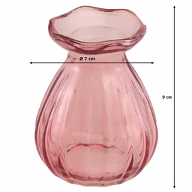 Mini Glasvase 7 x 9 cm rosa mit Maßangaben, kleine Blumenvase Ø 7 cm Höhe 9 cm.