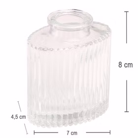 Maßdarstellung der transparenten Mini-Glasvase mit kompakten Abmessungen für kleine Blumenarrangements.