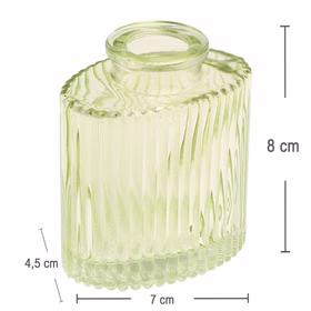 Maßdarstellung der grünen Mini-Glasvase mit kompakten Abmessungen für kleine Blumenarrangements.