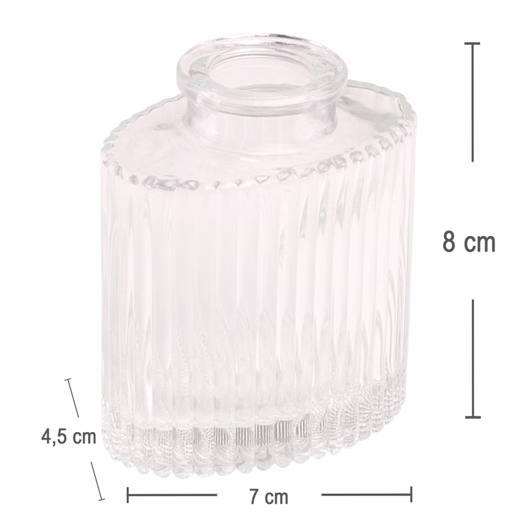 Mini Glasvasen-Set 6er Rosa Grün Klar Tisch-Deko Hochzeit Geburtstag gedeckter Tisch Blumenvase kleine Glasvase Dekoration Events Maßgrafik der transparenten Mini-Glasvase mit 7 cm Breite, 4,5 cm Tiefe und 8 cm Höhe.
