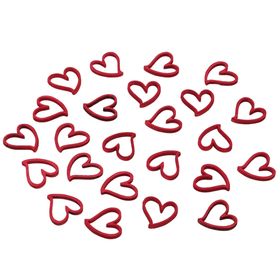 Rote Holzherzen Streudeko im Set (24 Stück), filigrane Herzformen auf weißem Hintergrund.