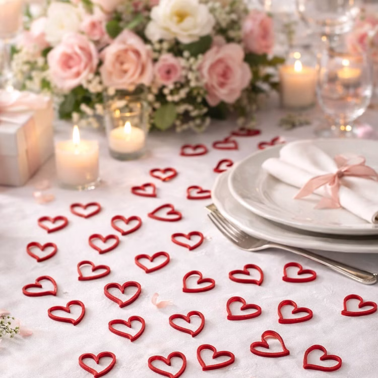 24 Holzherzen Rot 2 cm Streudeko Tischdeko Hochzeit Geburtstag Basteln Bastelbedarf Liebe Valentinstag gedeckter Tisch Bastel-Zubehör Rote Holzherzen als Streudeko auf festlich gedecktem Hochzeitstisch mit Kerzen und Blumen.