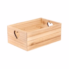 Mittlere Holzkiste mit Herzmotiv aus Holz, vielseitig nutzbar als Aufbewahrungsbox.