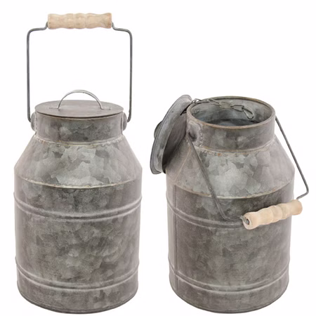 Deko Milchkanne aus Zink 22 x 9 cm mit Deckel Tisch-Deko Vase Party-Zubehör Möbel & Wohnen Landhausstil Basteln und Dekorieren Dekorative Milchkanne aus Zink mit Holzgriff und Deckel, rustikale Tischdeko Vase im Vintage-Look.