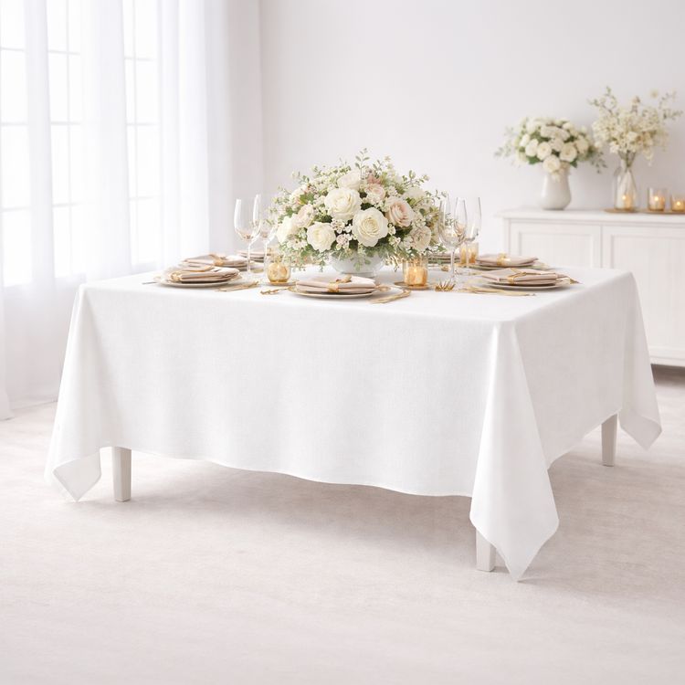 Baumwoll-Tischdecke elfenbein 125 x 240 cm, gewaschen, schlicht, natürliche Tischdeko.