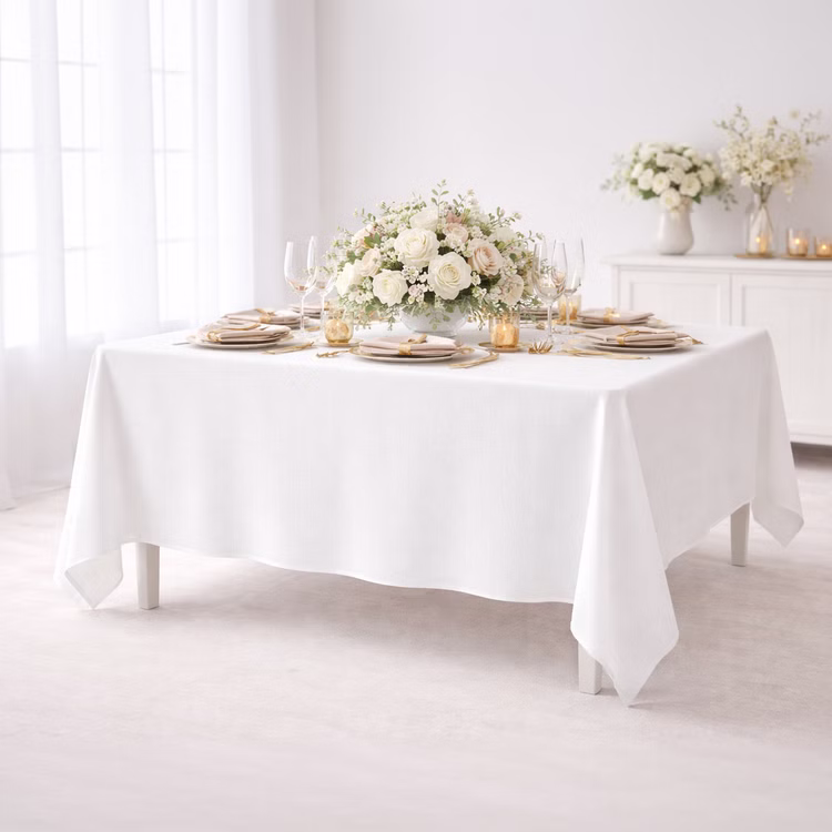 Tischdecke aus Baumwolle 125 x 240 cm gewaschen natürliche Tischdeko Tischdecken gedeckter Tisch Geburtstag Hochzeit Möbel & Wohnen Alltag Elegante Tischdecke aus Baumwolle in weiß auf gedecktem Tisch, 125 x 240 cm, gewaschen, natürliche Tischdeko
