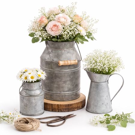 Deko Milchkannen 3er-Set Vintage Tisch-Deko Vase Hochzeit & Geburtstag