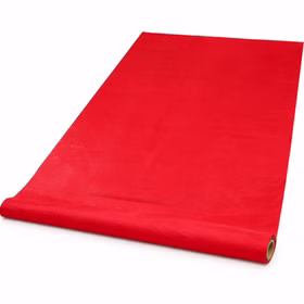 Roter Bodenläufer aus Polyester-Vlies leicht ausgerollt auf weißem Hintergrund, ideal für Events und Feiern.