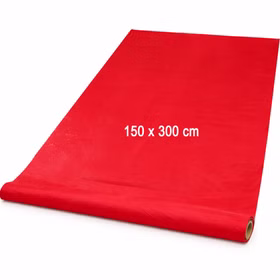 Roter Event-Teppich aus Vlies mit Maßangabe 150 x 300 cm auf weißem Hintergrund dargestellt.