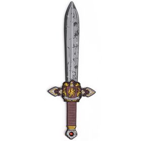 Ritter Schwert aus EVA-Schaumstoff mit detailreicher Klinge und verziertem Griff vor weißem Hintergrund.