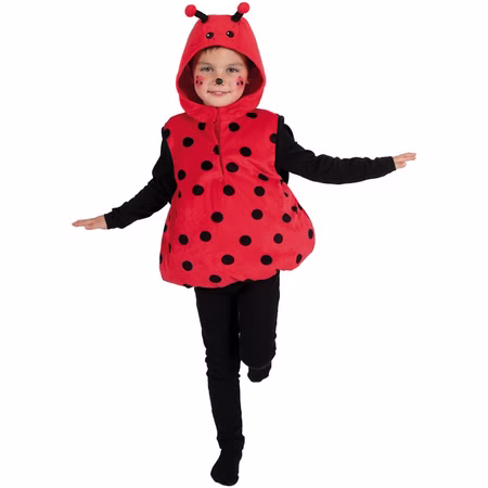 Marienkäfer Kostüm Kinder Rot mit Kapuze Faschings-Outfit 3-6 Jahre Tierkostüm Kinderfasching Fasching Karneval Mottoparty Kindergeburtstag Kind im roten Marienkäferkostüm mit schwarzen Punkten, Kapuze und niedlichen Fühlern.