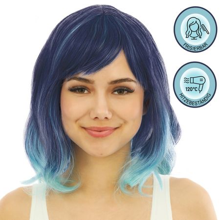 Meerjungfrau Perücke Blau Ombre Bob hitzebeständig für Damen