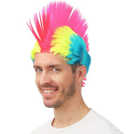 Irokesen Perücke Neon Bunt Punk Mohawk CSD LGBTQ Fasching
