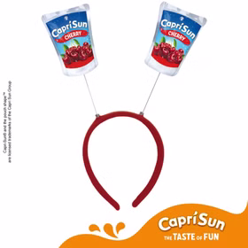 Capri Sun Cherry Haarreif Lizenzartikel Lizenzierter roter Capri-Sun® Cherry Haarreif mit zwei Trinkpäckchen-Motiven sowie Capri Sun Logo und Markenhinweis.
