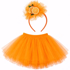 Orangen Kostüm Damen Tutu Haarreif 2 teilig Zweiteiliges Orangen Kostüm für Damen mit orangefarbenem Tutu und Haarreif mit Tüll, Glitzer und Fruchtdekor