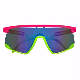 Neon Partybrille Frontansicht Rave Festival Frontansicht der pink-neongrünen Neon Partybrille mit großer dunkel getönter Scheibe für Rave, Festival und Mottoparty.