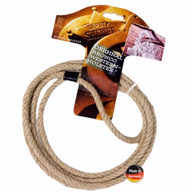 Cowboy Lasso Westernseil 250 cm Made in Germany Aufgerolltes Cowboy-Lasso aus naturfarbenem Hanfseil mit Schlaufe und Made-in-Germany-Hinweis als Western-Kostüm-Zubehör.