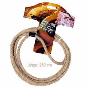 Cowboy Lasso Westernseil Länge 250 cm Aufgerolltes Cowboy-Westernseil mit Lassoschlaufe und eingeblendeter Länge von 250 cm als Kostüm-Zubehör für Erwachsene.