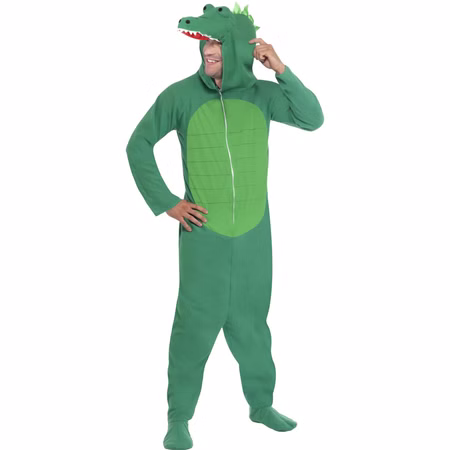 Krokodil Kostüm Croco Kapuze Erwachsene Erwachsener im grünen Krokodil Kostüm Croco mit Kapuze, hellgrüner Bauchpartie und Krokodilschnauze für Fasching und Karneval.