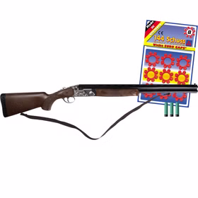 Bockflinte mit 144 Schuss Munition Western Jäger Bundle Spielzeug-Bockflinte mit Trageriemen, drei Patronen und Blister mit 144 Schuss 8-Ring-Munition als Western- und Jäger-Zubehör.