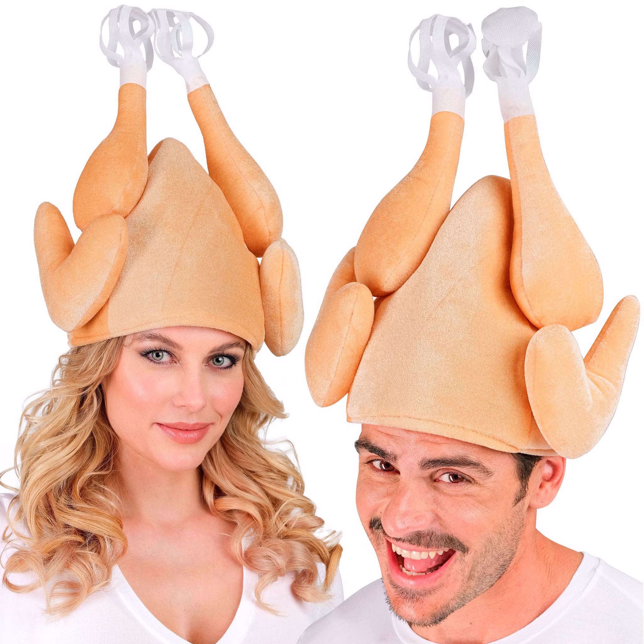 Brathähnchen Hut Erwachsene Unisex Damen Herren Party Frau und Mann tragen den lustigen Brathähnchen Hut mit Flügeln und hochstehenden Keulen als Unisex Party-Kopfbedeckung.