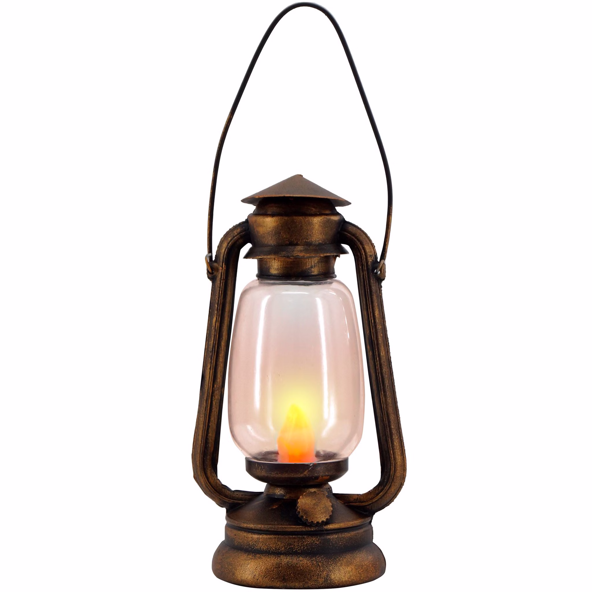 Gold-Braune LED Grubenlampe mit Tragebügel und flackerndem Licht als Zubehör für Zwergen-, Märchen- und Halloweenkostüme