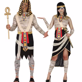 Pharao Mumie Ramses Paarkostüm Ägypten Pharao-Mumie Ramses und ägyptische Mumienkönigin als schauriges Paarkostüm für Halloween und Ägypten-Mottopartys.