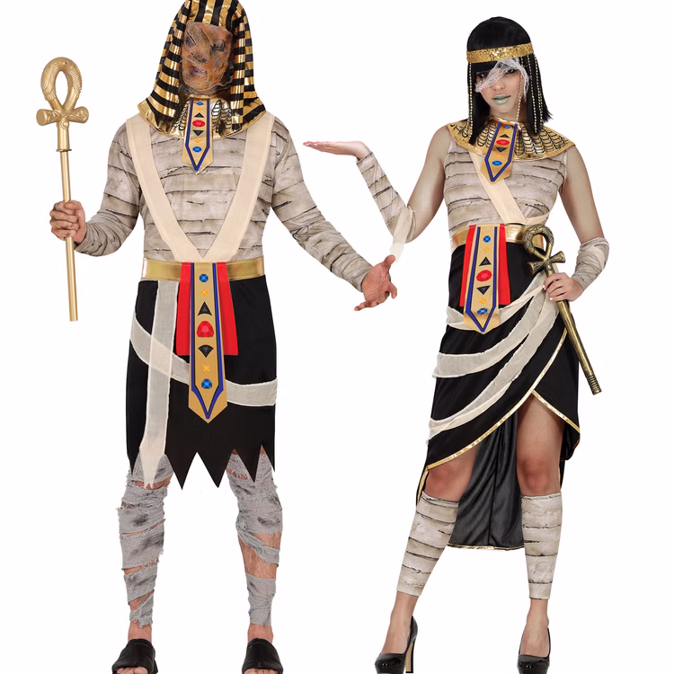Pharao Mumie Ramses Paarkostüm Ägypten Pharao-Mumie Ramses und ägyptische Mumienkönigin als schauriges Paarkostüm für Halloween und Ägypten-Mottopartys.