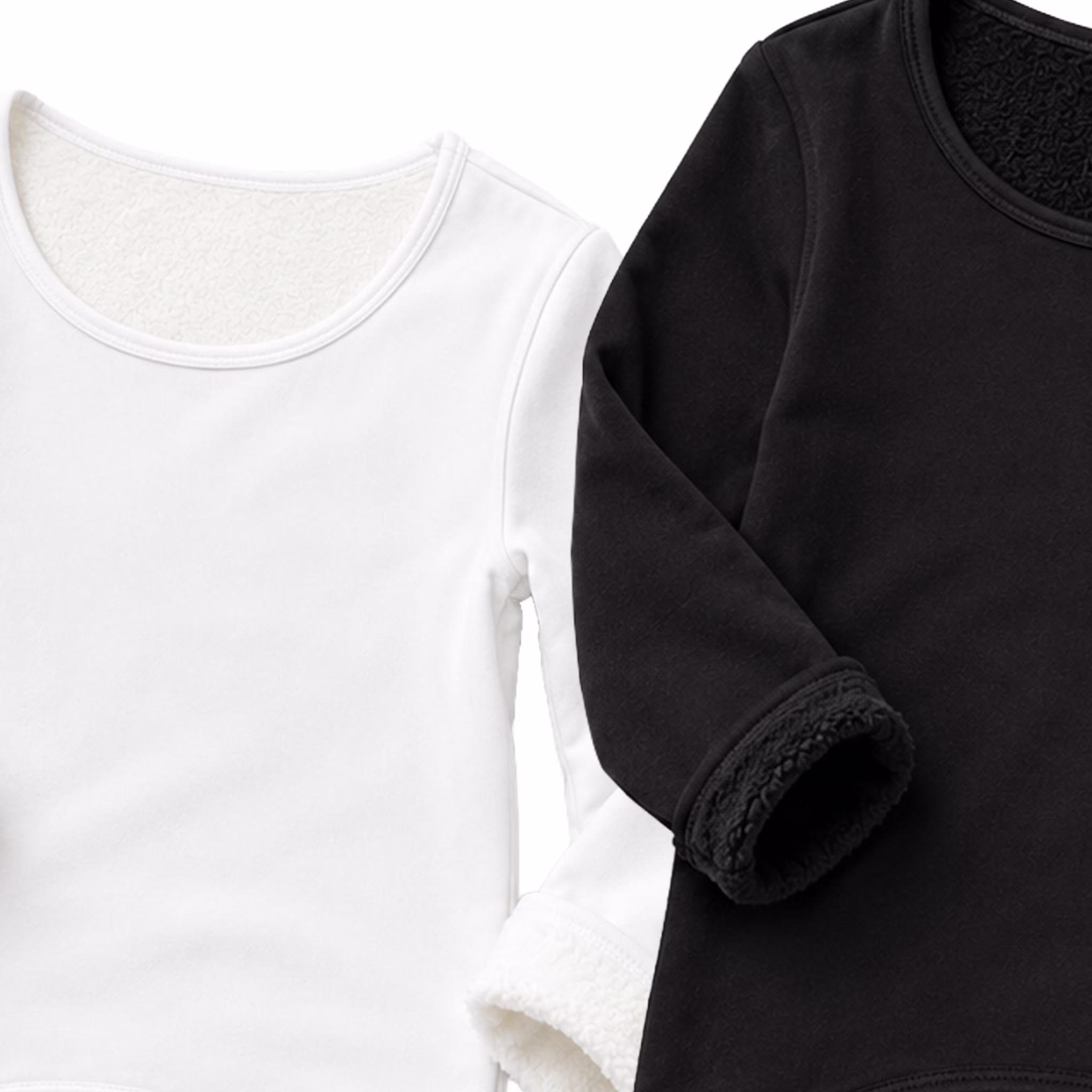 Thermobody Damen Schwarz Weiß Innenfutter Schwarzer und weißer Thermobody im Detail mit sichtbar weichem Innenfutter an Ausschnitt und Ärmel als wärmende Unterziehkleidung.