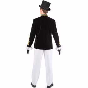 Uniformjacke Herren Schwarz Gold Rückansicht Rückansicht der schwarzen Herren Uniformjacke mit schlichtem Rücken sowie goldenen Verzierungen an Stehkragen und Ärmelabschlüssen.