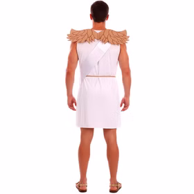 Amor Kostüm Valentin Herren Rückansicht Rückansicht des weißen Amor Kostüms für Herren mit goldenen Flügeln, Schärpe auf dem Rücken und Kordelgürtel.