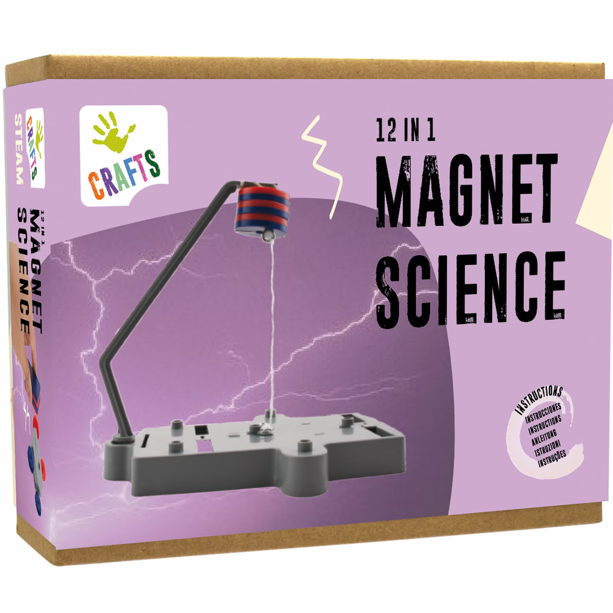 Magnetismus Experimentier Set Verpackung 12-in-1 Magnetismus Experimentier-Set für Kinder mit magnetischem Schwebeexperiment auf der Verpackung und umfangreichem Zubehör.