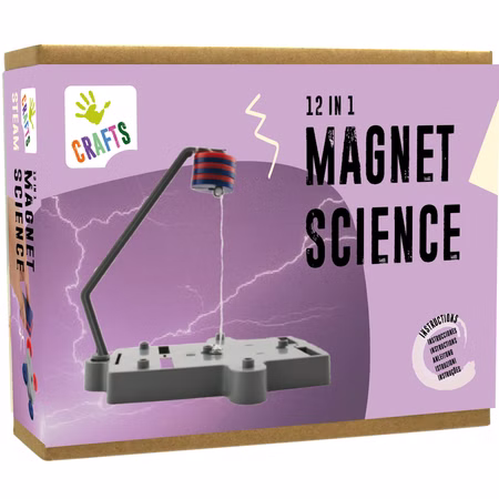 Magnetismus Experimentier Set Verpackung 12-in-1 Magnetismus Experimentier-Set für Kinder mit magnetischem Schwebeexperiment auf der Verpackung und umfangreichem Zubehör.