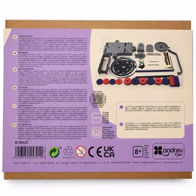 Magnetismus Experimentier Set Verpackung Rückseite Rückseite des 12-in-1 Magnetismus Experimentier-Sets mit Lieferumfang, Sicherheitshinweisen und Altersempfehlung ab 8 Jahren.