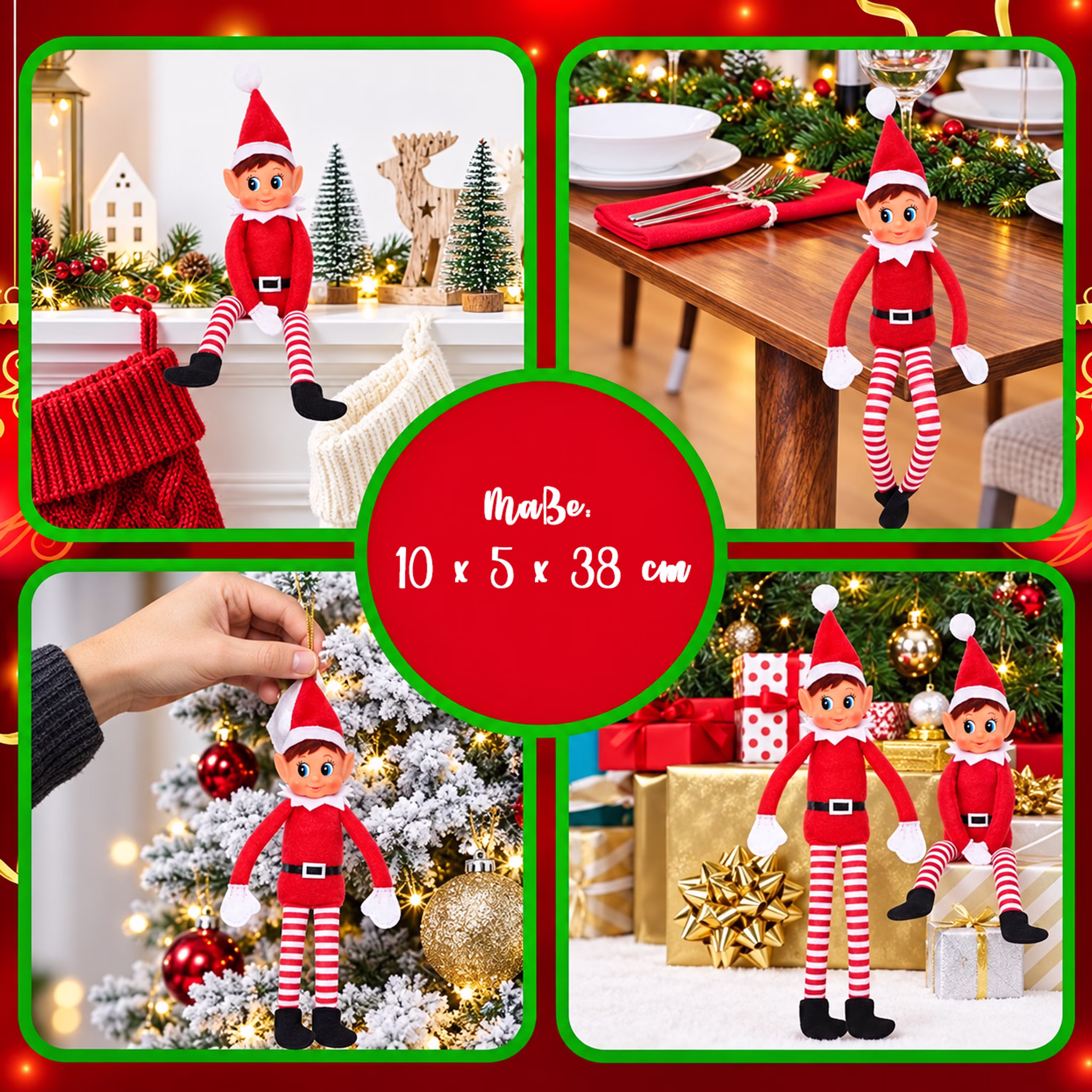 Weihnachtswichtel Mädchen 38 cm Wichtelszenen Weihnachtswichtel-Mädchen in verschiedenen Adventsszenen mit Weihnachtsbaum und Festtafel sowie den Maßen 10 x 5 x 38 cm. Hinweis: KI generiertes Bild