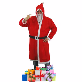 Nikolaus Set 3-tlg. roter Mantel mit Bart und Gürtel Weihnachtsmann Kostüm Weihnachten Heiligabend Weihnachtsmannkostüm rot Mantel Dezember