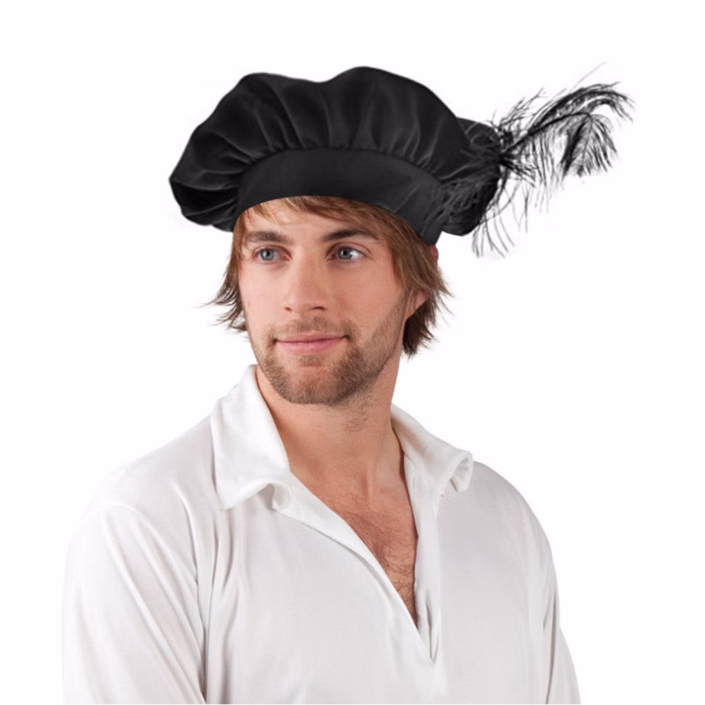 Mittelalter Mütze schwarz Barett KW 59 cm für Herren Kostüm-Zubehör Fasching Karneval Mottoparty Mittelaltermode Mittelalterfest Ritterfest Accessoire Kopfbedeckung