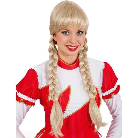 Perücke mit geflochtenen Zöpfen 60 cm Mittelblond Garde Oktoberfest für Damen