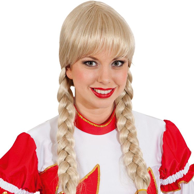 Perücke mit geflochtenen Zöpfen 60 cm Mittelblond Garde Oktoberfest für Damen Perücke mit geflochtenen Zöpfen 60 cm Mittelblond Garde Oktoberfest für Damen Kostüm-Zubehör Fasching Karneval Mottoparty Gardetanz