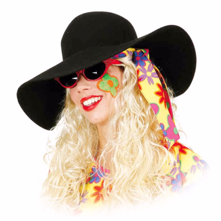Hippie Schlapphut schwarz 44 cm Kostüm-Zubehör für Damen Flower Power Fasching Karneval Mottoparty Hippie Schlapphut schwarz 44 cm Kostüm-Zubehör für Damen Flower Power Fasching Karneval Mottoparty