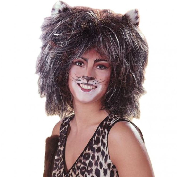 Katzen Perücke Wildkatze Katze mit Plüsch-Ohren Braun Mietze für Damen Kostüm-Zubehör Fasching Karneval Tierkostüm Mottoparty
