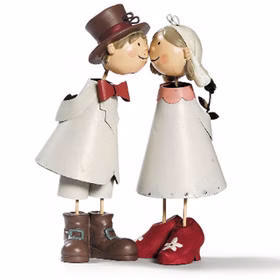 Küssendes Brautpaar aus Metall 18 cm Hochzeit Tisch-Deko Braut & Bräutigam Hochzeitsgeschenk Geschenkidee Verliebtes Paar Ehepaar frisch vermählt Küssendes Brautpaar aus Metall von der Seite mit weißem Hintergrund